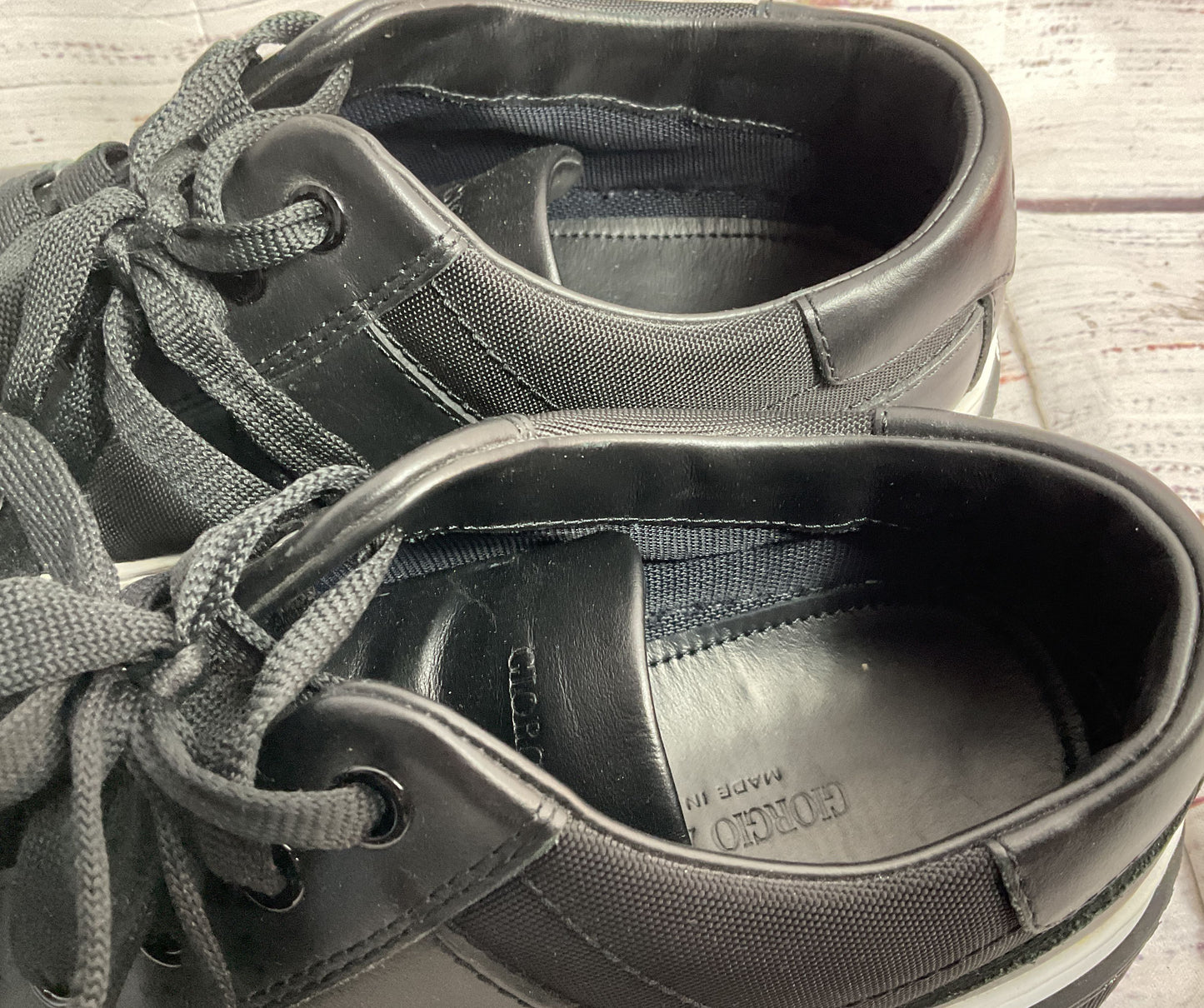 Giorgio Armani Men's Logo-Embellished Leather Sneakers Black 6.5
