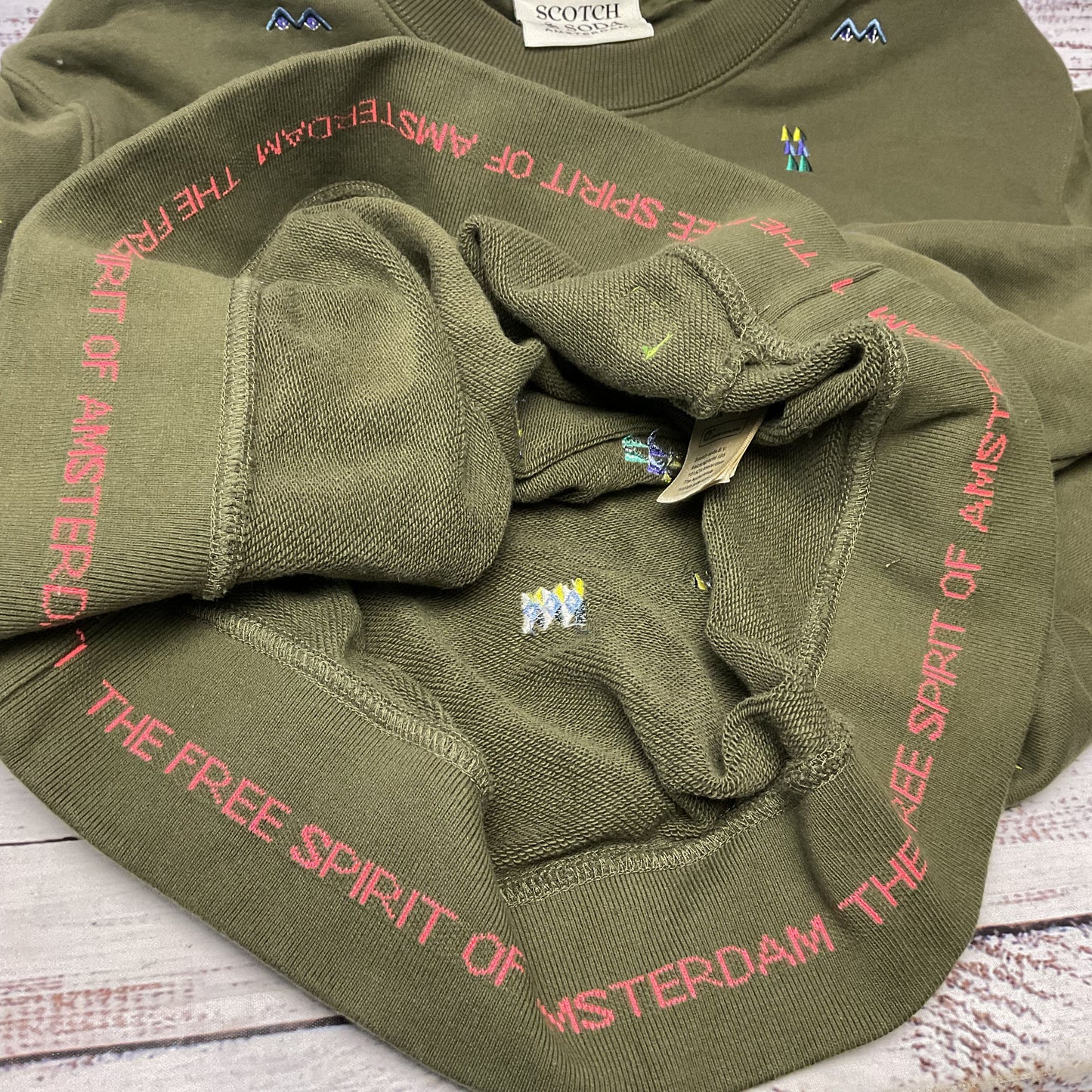 Scotch & Soda Embroidered Olive Green Sweatshirt - Size L