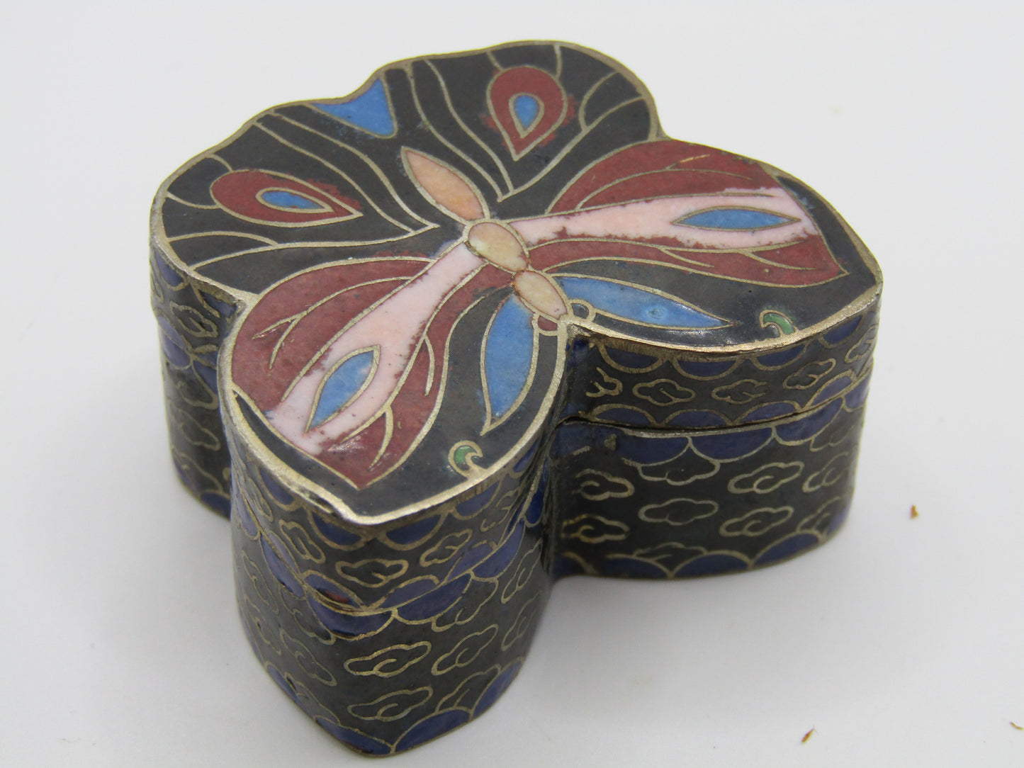 Vintage Handcrafted Cloisonne Enamel Butterfly Motif Pill Box