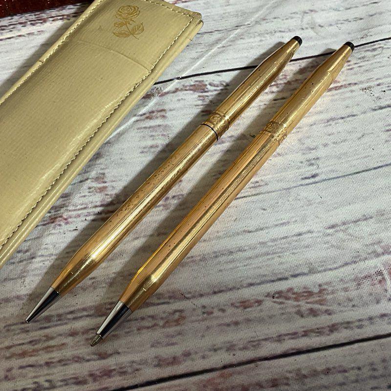 CROSS 14K Gold Filled Ladies Rose Design Mechanical Pen And Pencil Set with Case