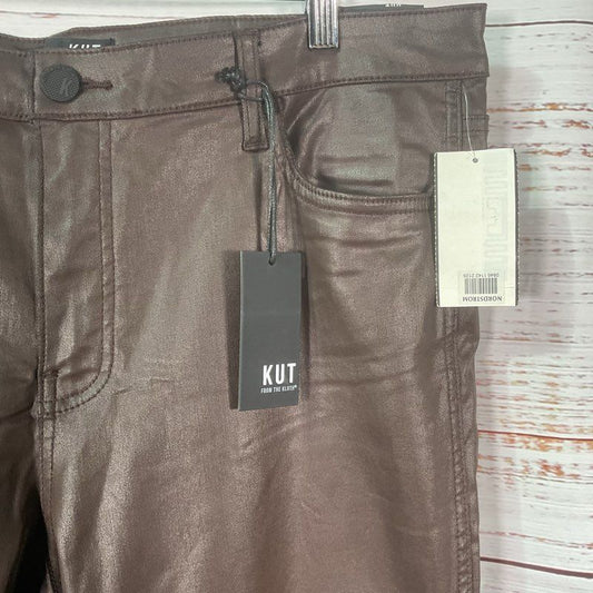 KUT From the Kloth Donna Fab Ab Ankle Skinny Metallic Brown Pants - Size 18