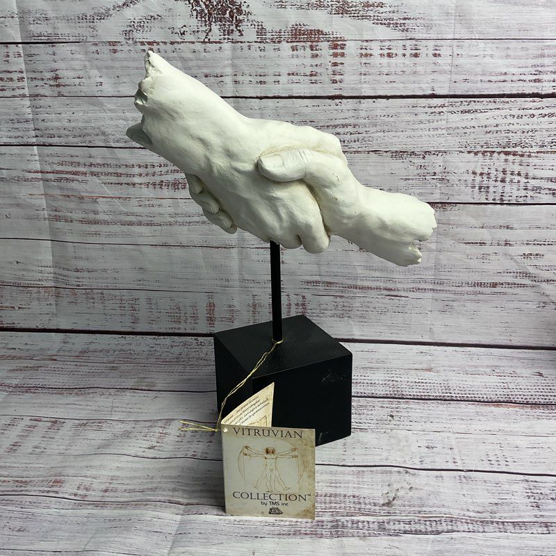 TMS Inc. Vitruvian Collection 2005 Hands Shaking Plaster Sculpture On Stand