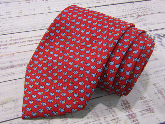 Salvatore Ferragamo Men's Red Silk Duck Print Tie Made in Italy