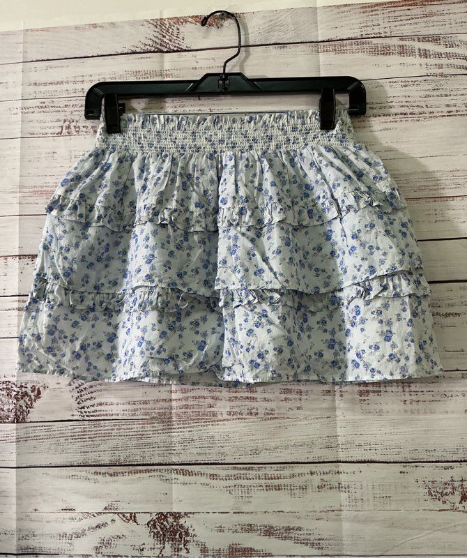 Girl's Love Shack Fancy Blue Floral Cotton Skirt Size 12Y Retail $125
