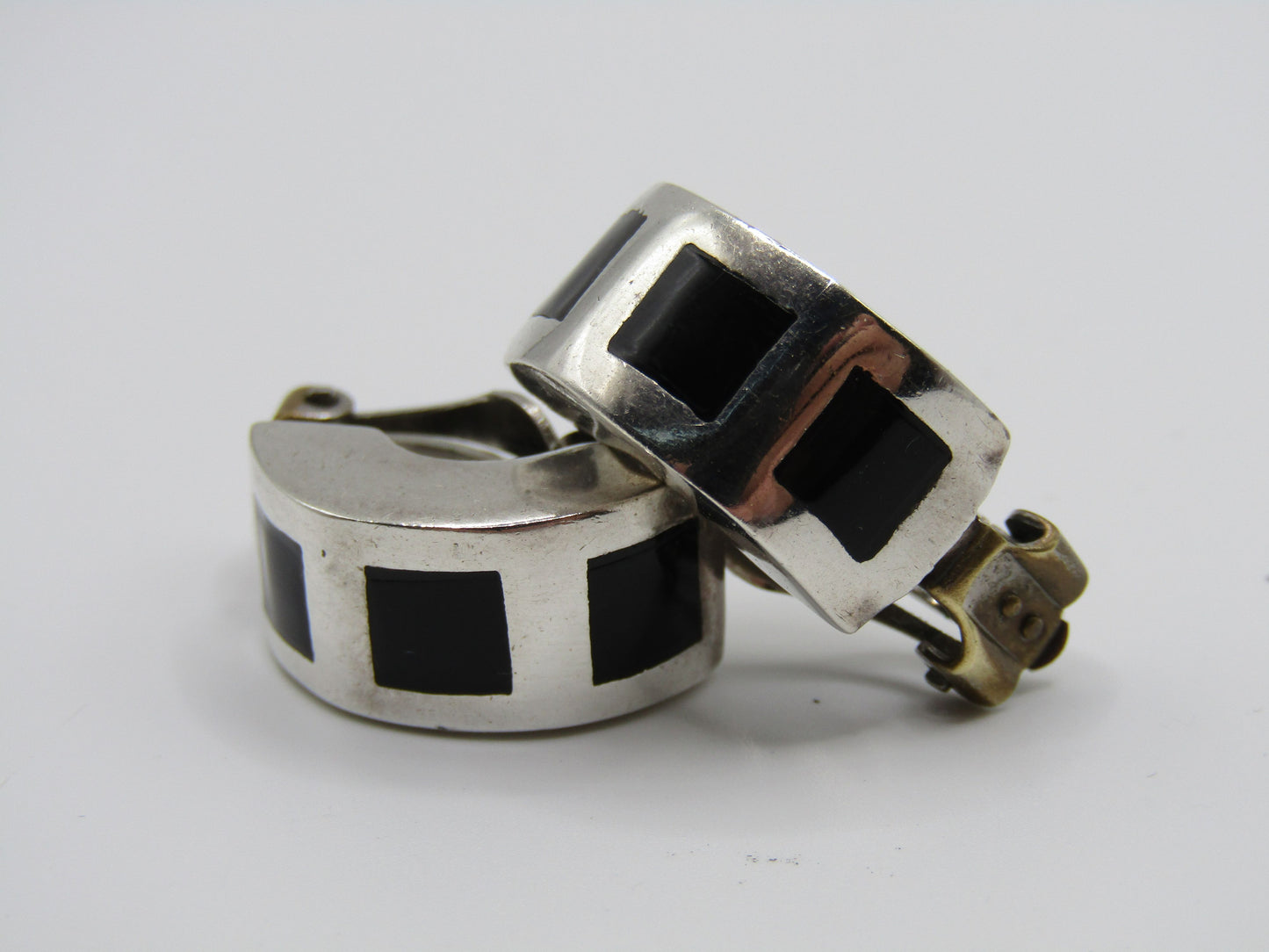 Sterling Silver Black Enamel Clip-On Earrings