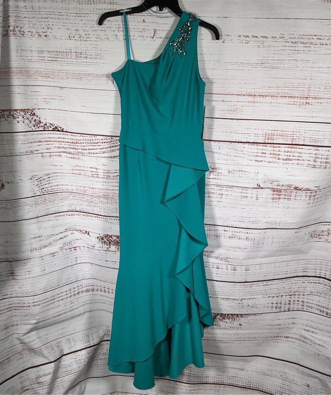 NWT Women's Papell Studio Teal One Shoulder Dress Size 6 Retail $169