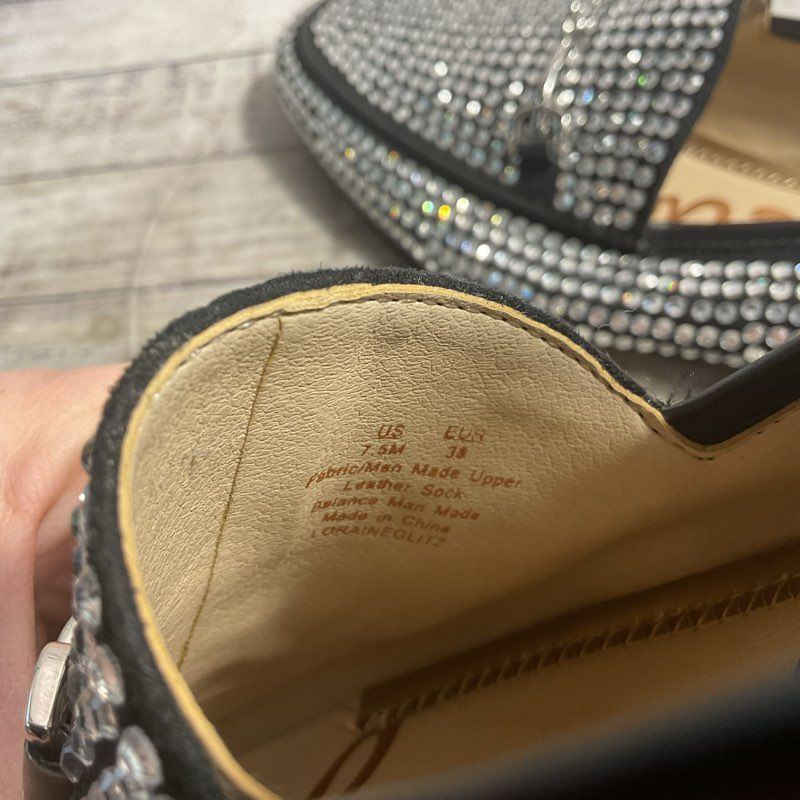 Sam Edelman Rhinestone Encrusted Black Leather Horsebit Loafer Women's Size 7.5