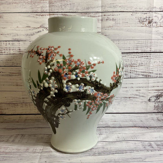 VTG. Porcelain Japanese Cherry Blossom Motif Vase- 16"