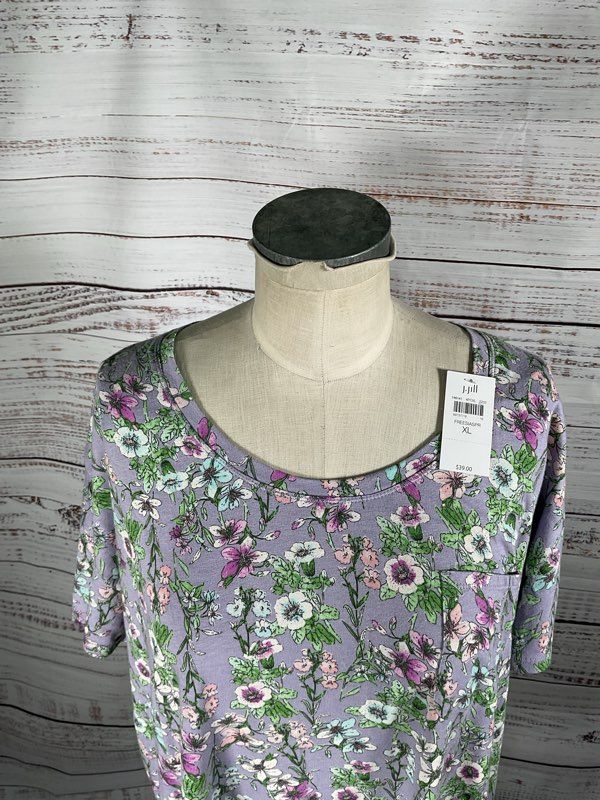 NWT Women's J Jill Sleep Ultrasoft Relaxed Tee Floral Pattern Purple Size XL