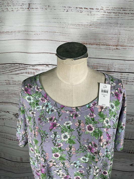 NWT Women's J Jill Sleep Ultrasoft Relaxed Tee Floral Pattern Purple Size XL