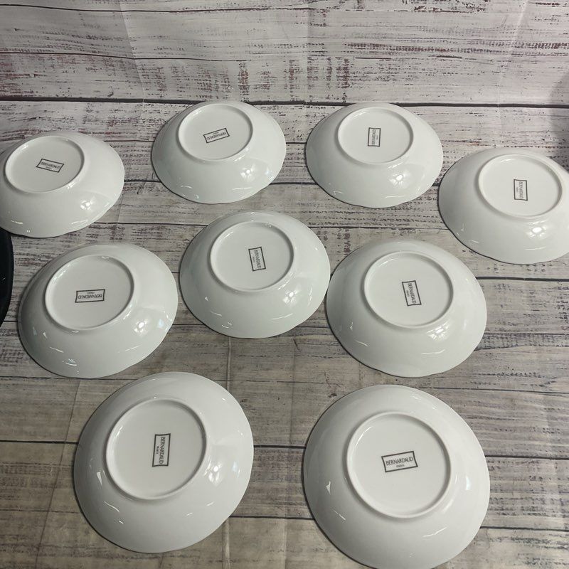 Bernardaud Osier White Lattice Trim Porcelain 5" Fruit Saucer Bowls 9 Pc. Set