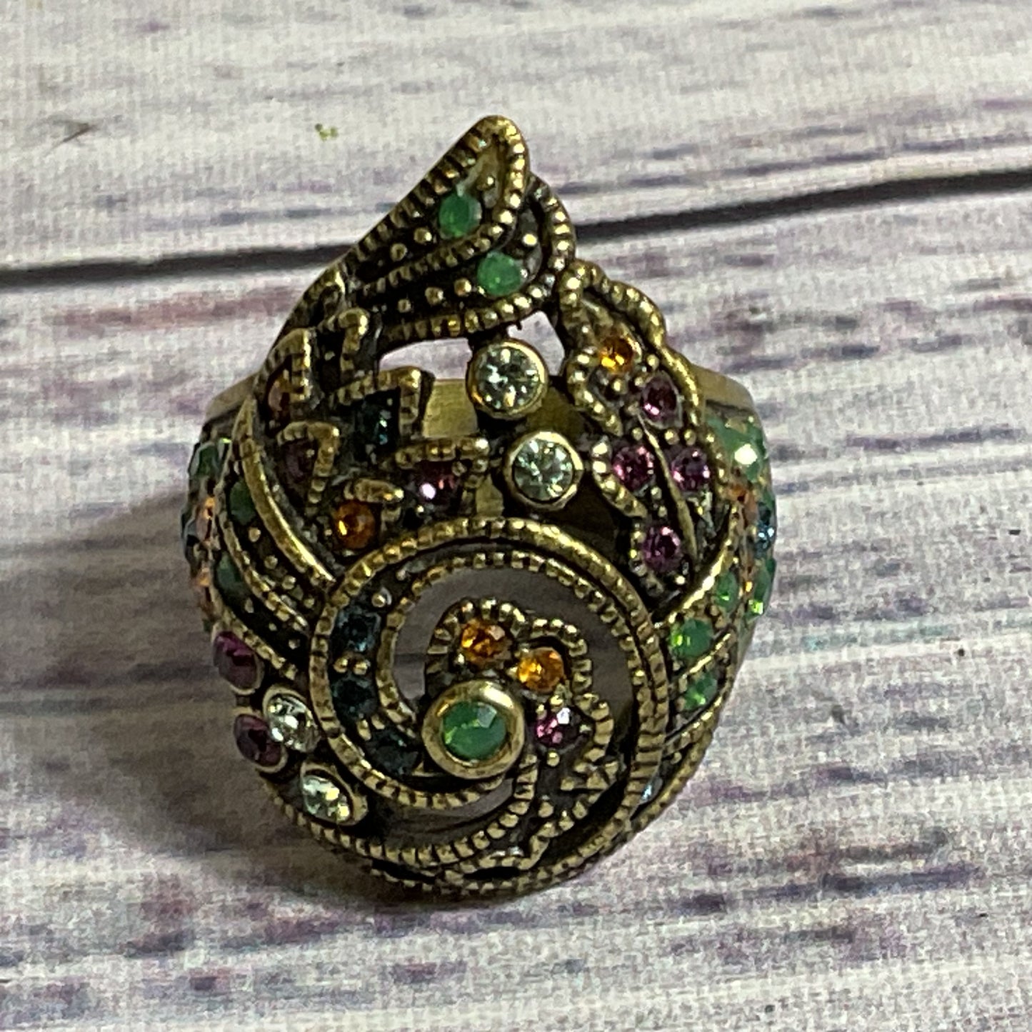 HEIDI DAUS Bronze & Multi Color Rhinestone SZ 5.25 Ring