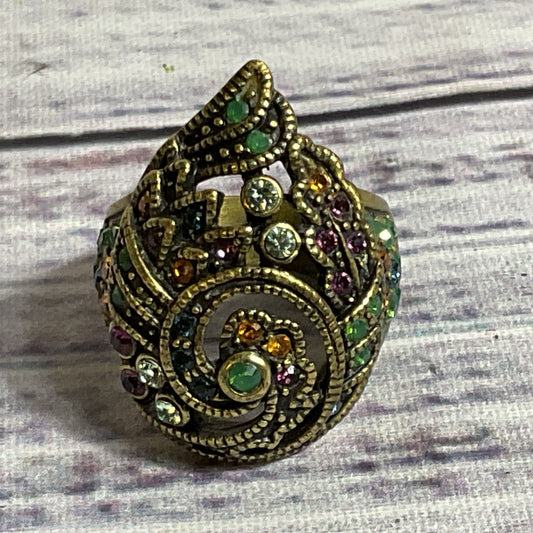 HEIDI DAUS Bronze & Multi Color Rhinestone SZ 5.25 Ring