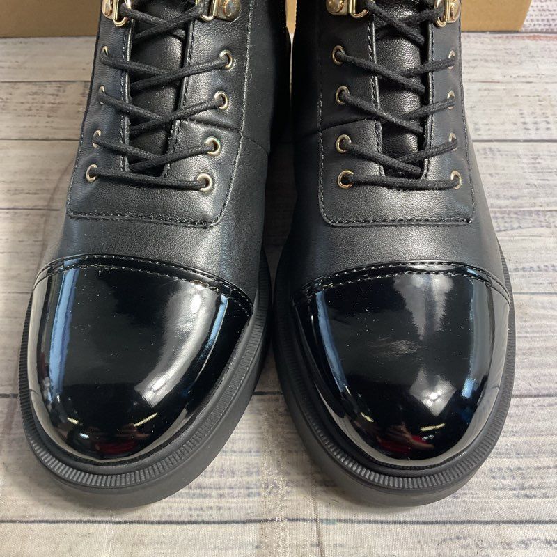 NOB Steve Madden Reade Black Leather Cap Toe Combat Boot Women's Size 9
