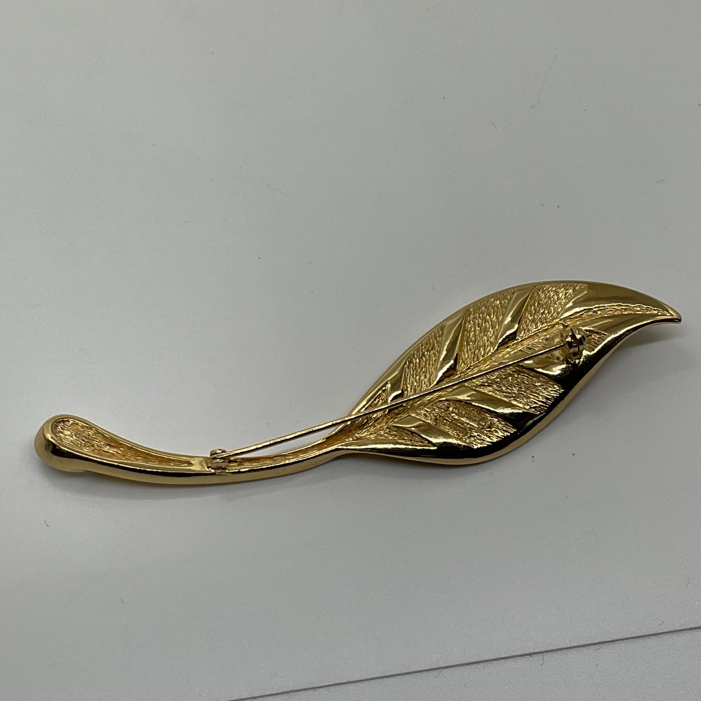 VTG. 60'S CHRISTIAN DIOR Gold Tone Rhinestone Leaf 4.25" Brooch- MISSING STONES