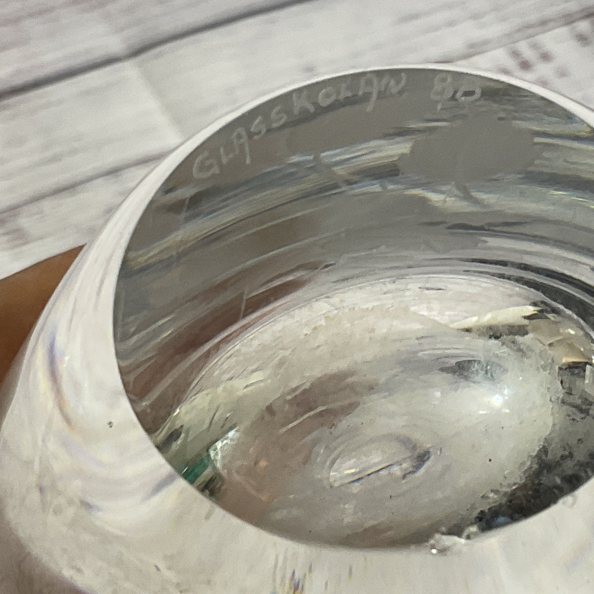 VTG. GLASSKOLAN Crystal Vase with Etched Bird- 8.25"