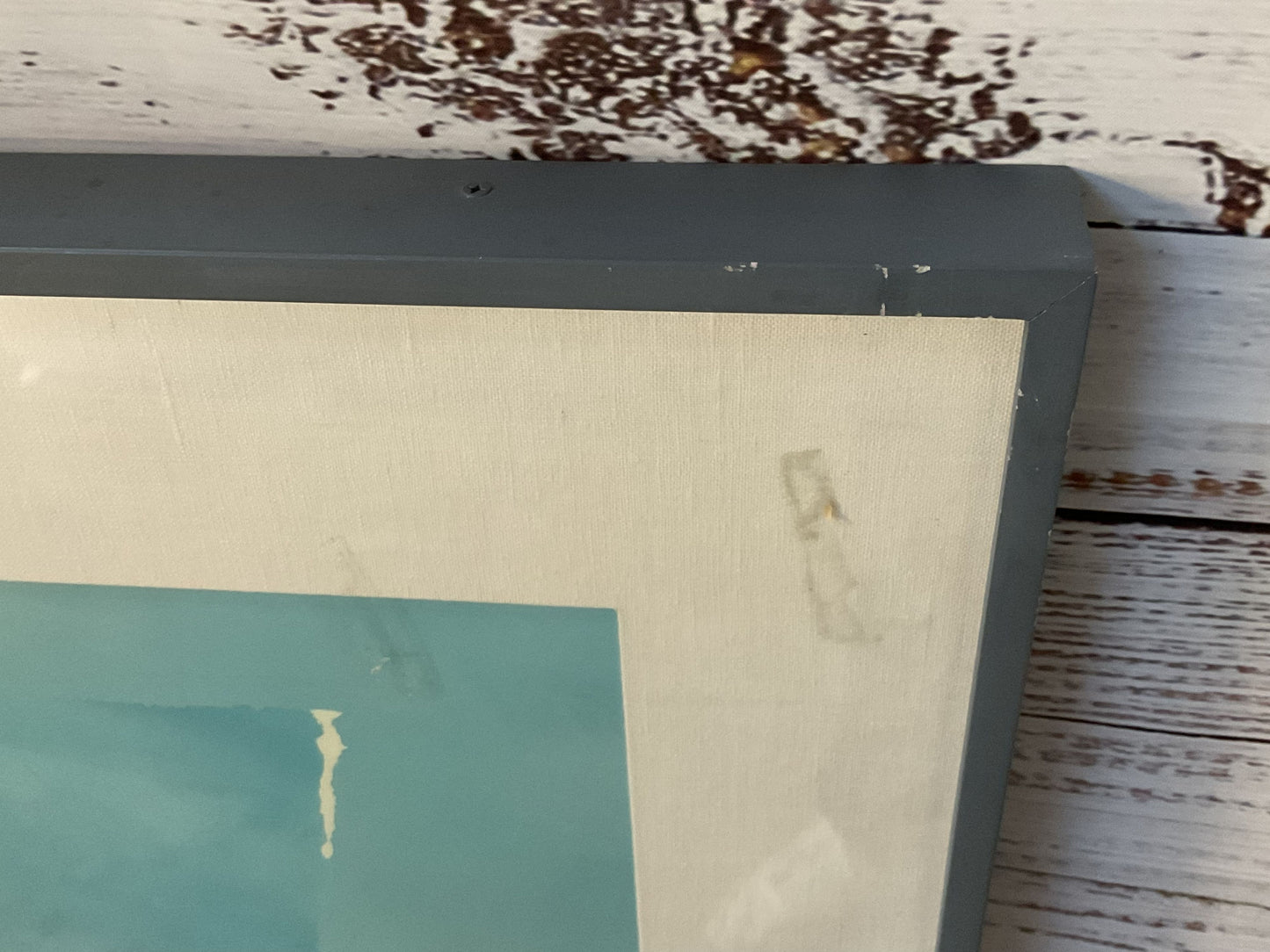 VTG. Blue White Hues Abstract Lithograph- FRAMED 41" X 31.25"