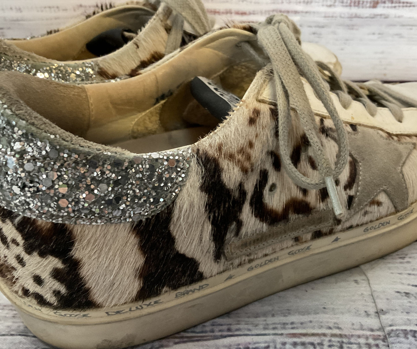 Golden Goose Hi Star Private Edition Leopard Print Calf Hair Sneakers Multi 7.5