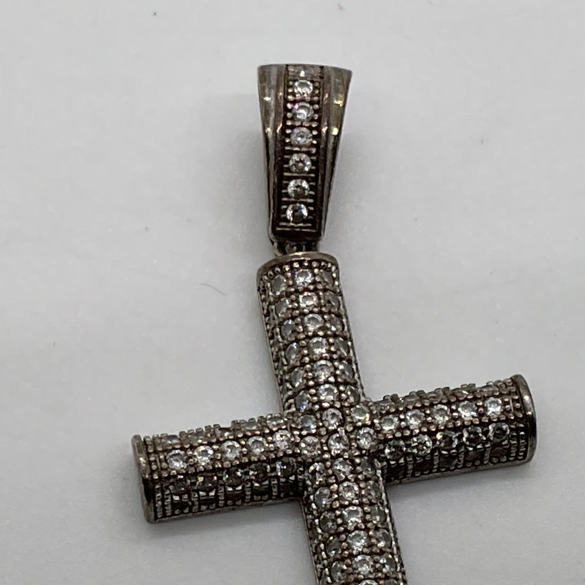 BS Sterling Silver & Rhinestone Cross 1.5" Pendant- 3.64g