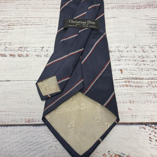 Christian Dior Navy Blue Red White Diagonal Stripe Jacket Neck Tie - Size 55