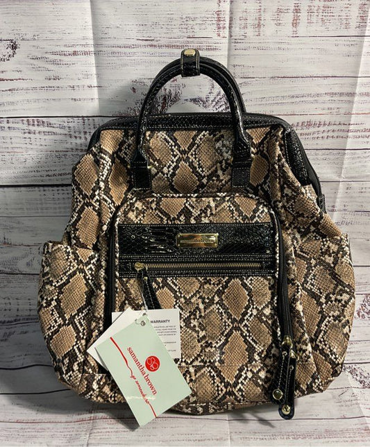 NEW Samantha Brown Snake Print Embossed Backpack Tan/Black Women's