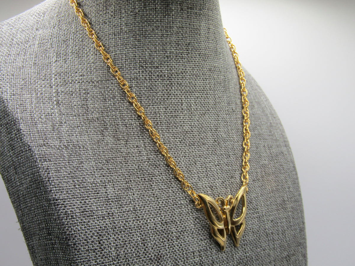 Trifari Gold Plated Butterfly Pendant Necklace