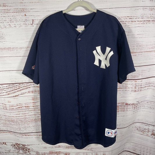 Majestic Vintage Navy Yankees Fielder #45 Button Down Baseball Jersey - Size XXL