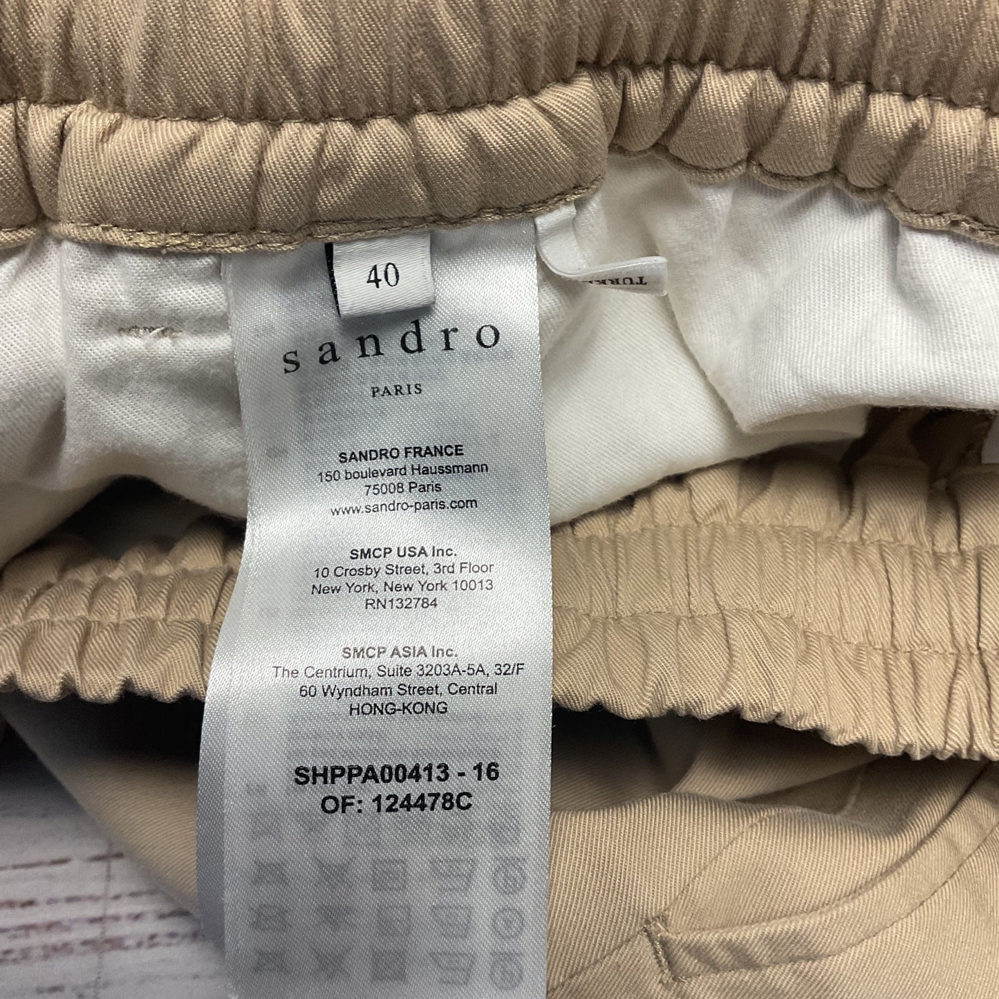 Sandro Paris Elasticated Drawsttring Straight Leg Khaki Trousers Pants - Size 40