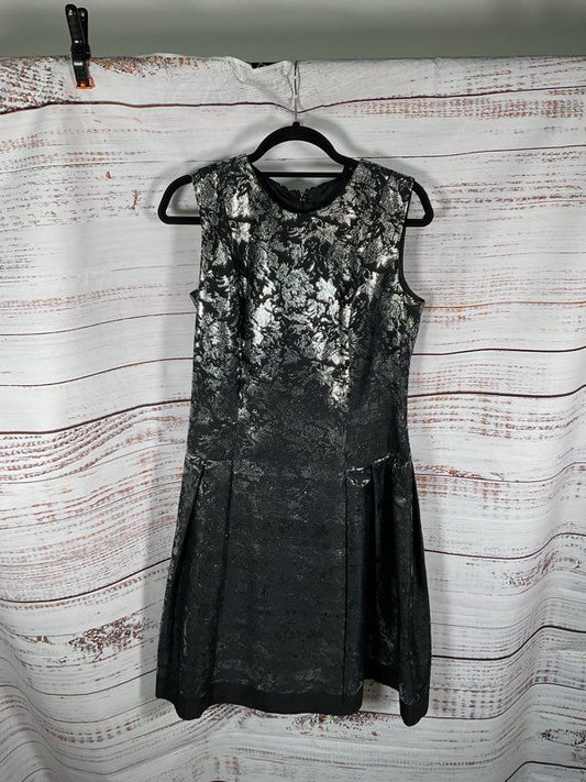Carmen Marc Valvo Women's Black & Silver Metallic Floral Dress - Size 10