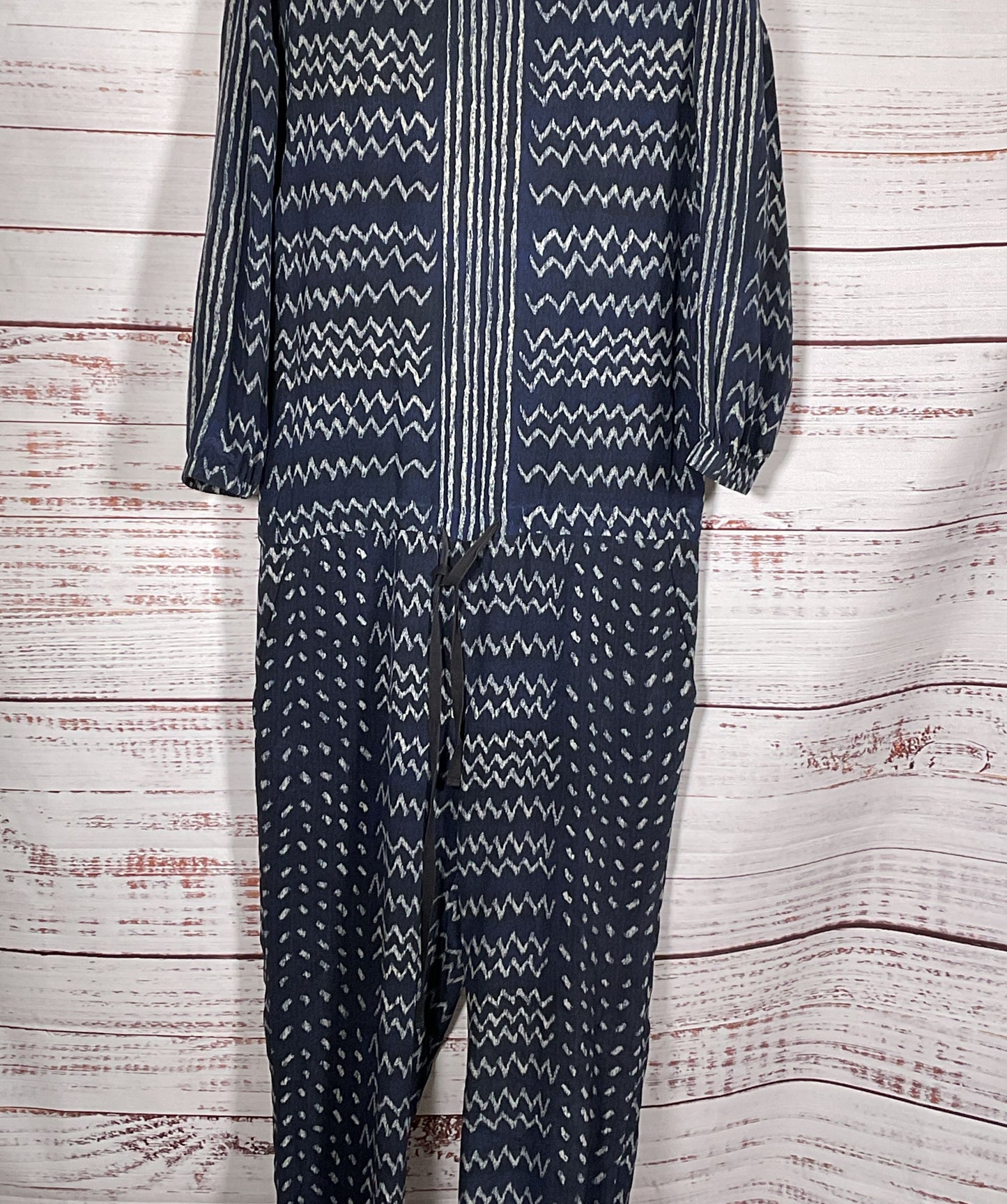 Ulla Johnson Zig Zag Pattern Long Sleeve Silk Jumpsuit Navy Blue 2