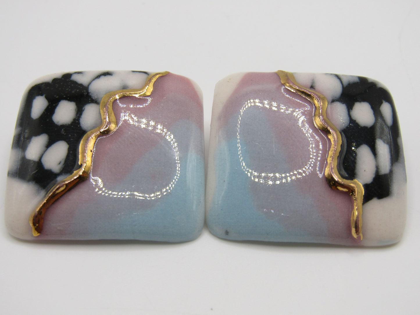 Vintage 1980's Artisan Handcrafted Ceramic Stud Earrings