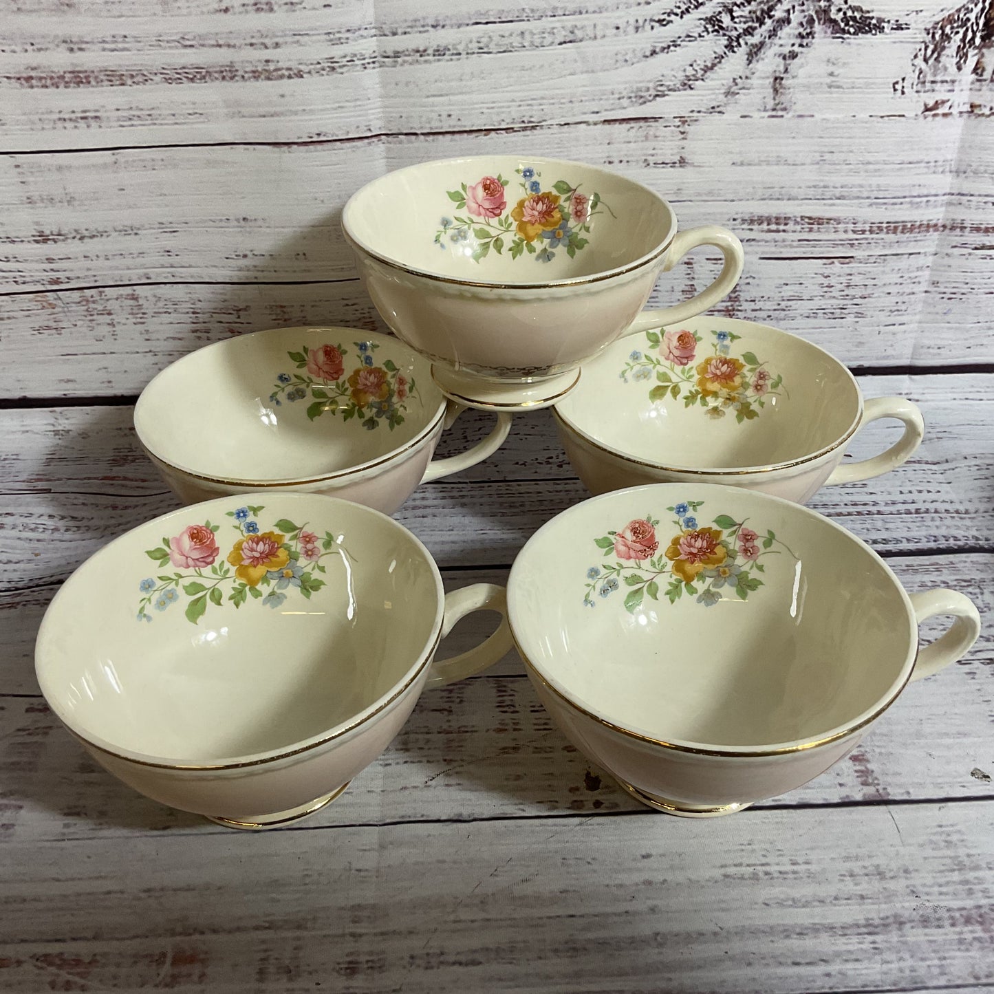 HOMER LAUGHLIN Eggshell Marilyn Pink Georgian 4" Teacups- Set of 5