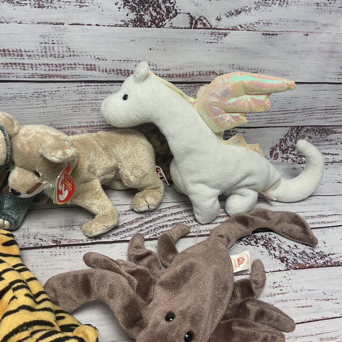 Ty Beanie Babies Mixed Animal Lot Of 7 1995-2003 Slick Stinger Mel Magic Stripe