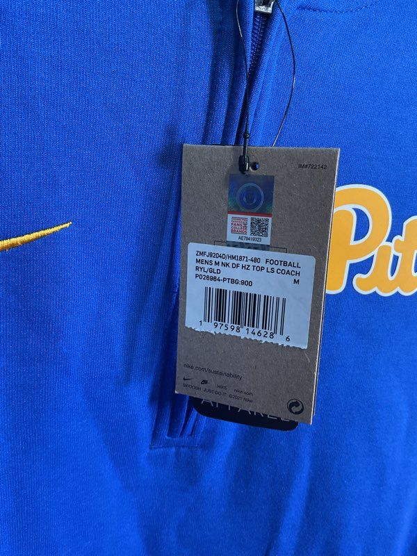 NWT Men's Nike Royal Pitt Panthers Coaches Quarter Zip Jacket Dri-Fit Size M