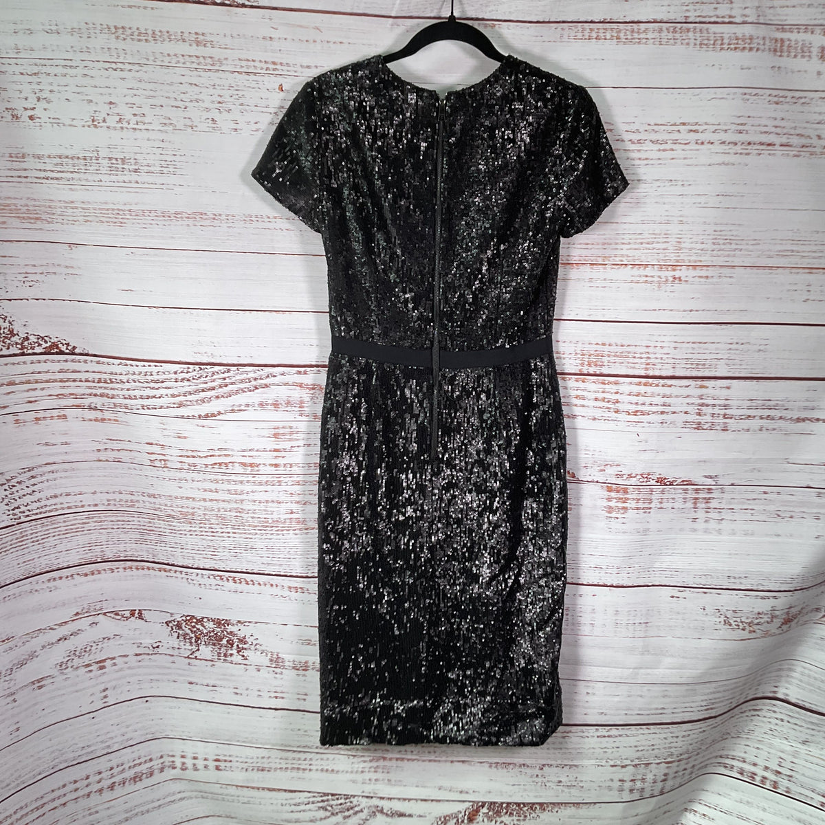 Burberry London Black Sequin Crossover V-Neck Sheath Midi Dress - Size 4