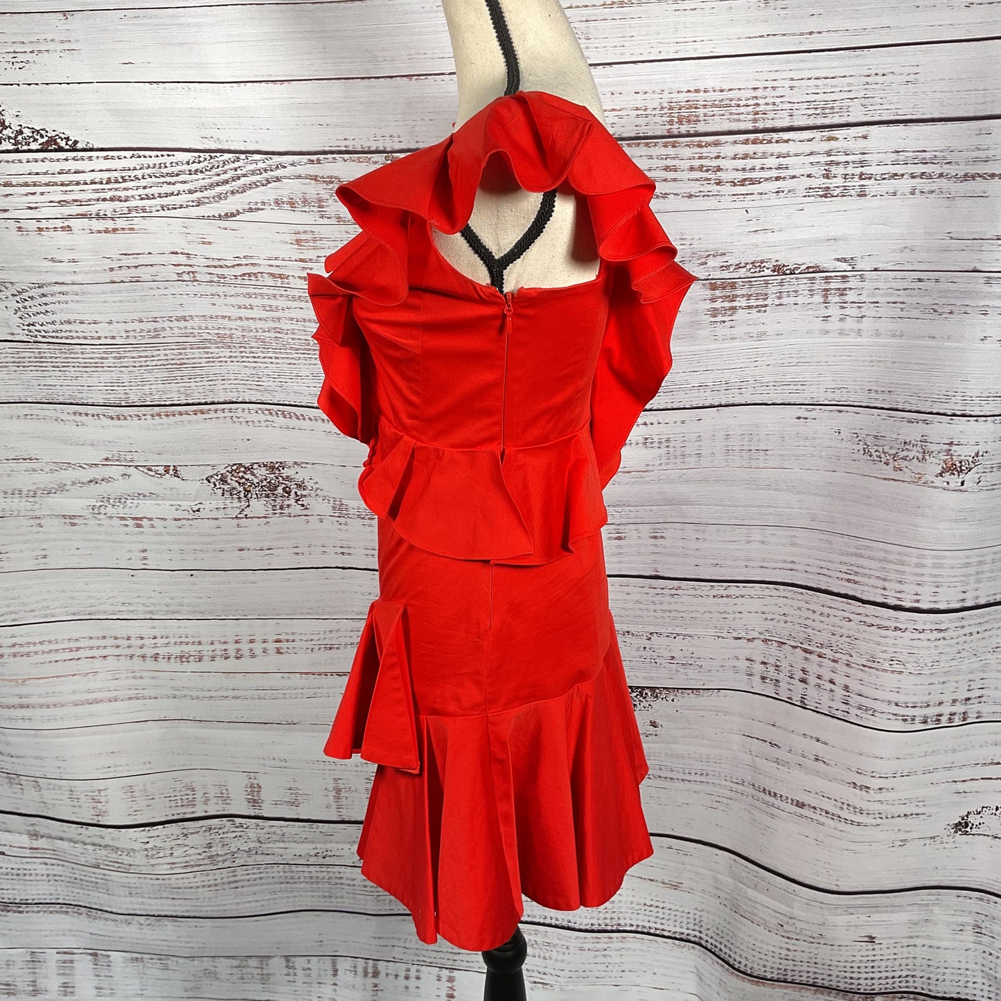 Rebecca Taylor Red Cotton Ruffle Short Dress - Size 0