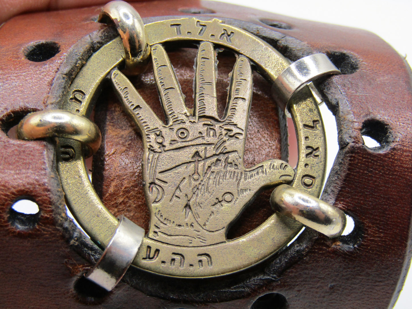 Studio Laor Leather Cuff Bracelet With Hand Hebrew Charm