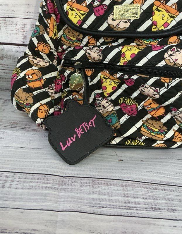 Women's Betsey Johnson Fast Food & Cat Print Quilted Backpack SO CUTE!!