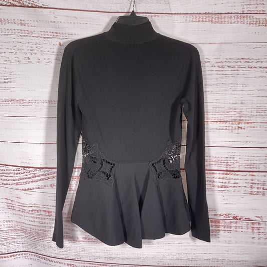 Jonathan Simkhai Black Ribbed Stretch Long Sleeve Lace Sides Jacket - Size XS
