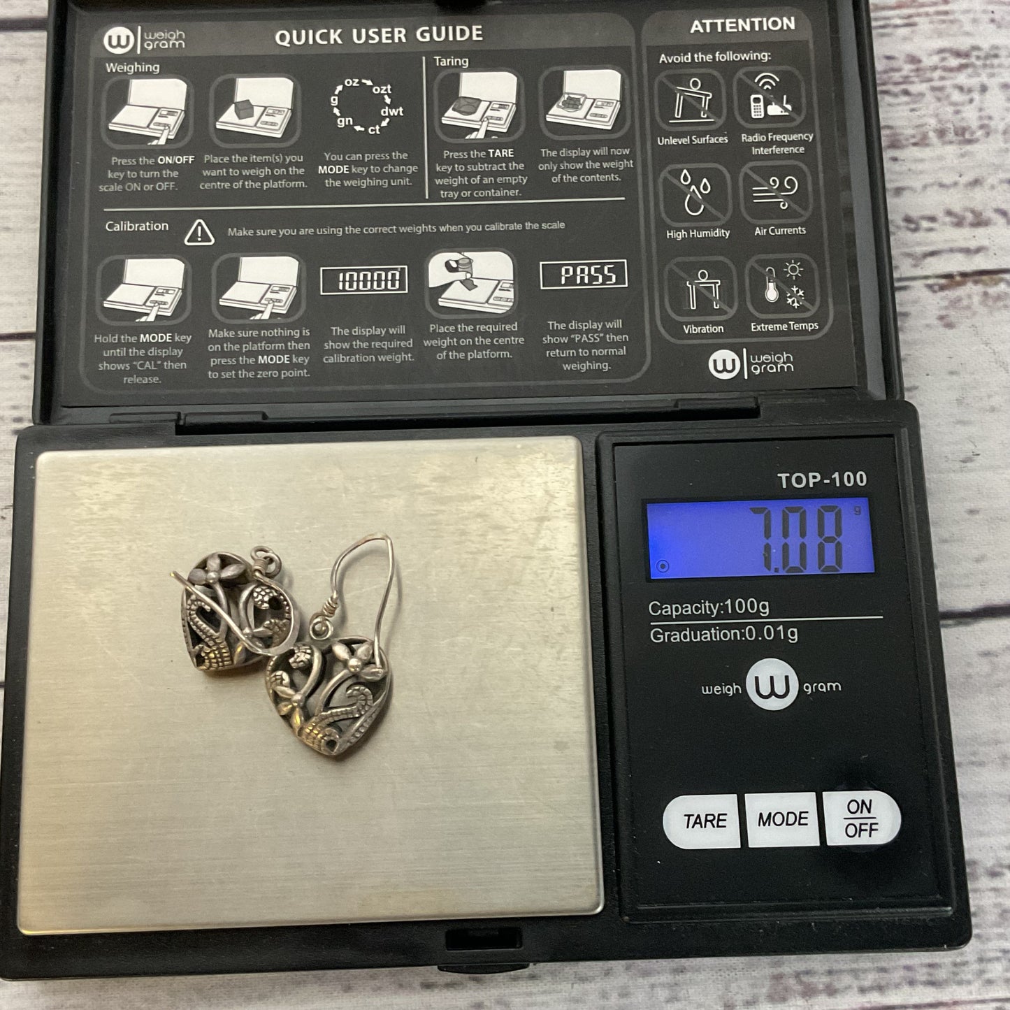 Sterling Silver Pierced Heart 1.25" Dangle Earrings- 7.08g