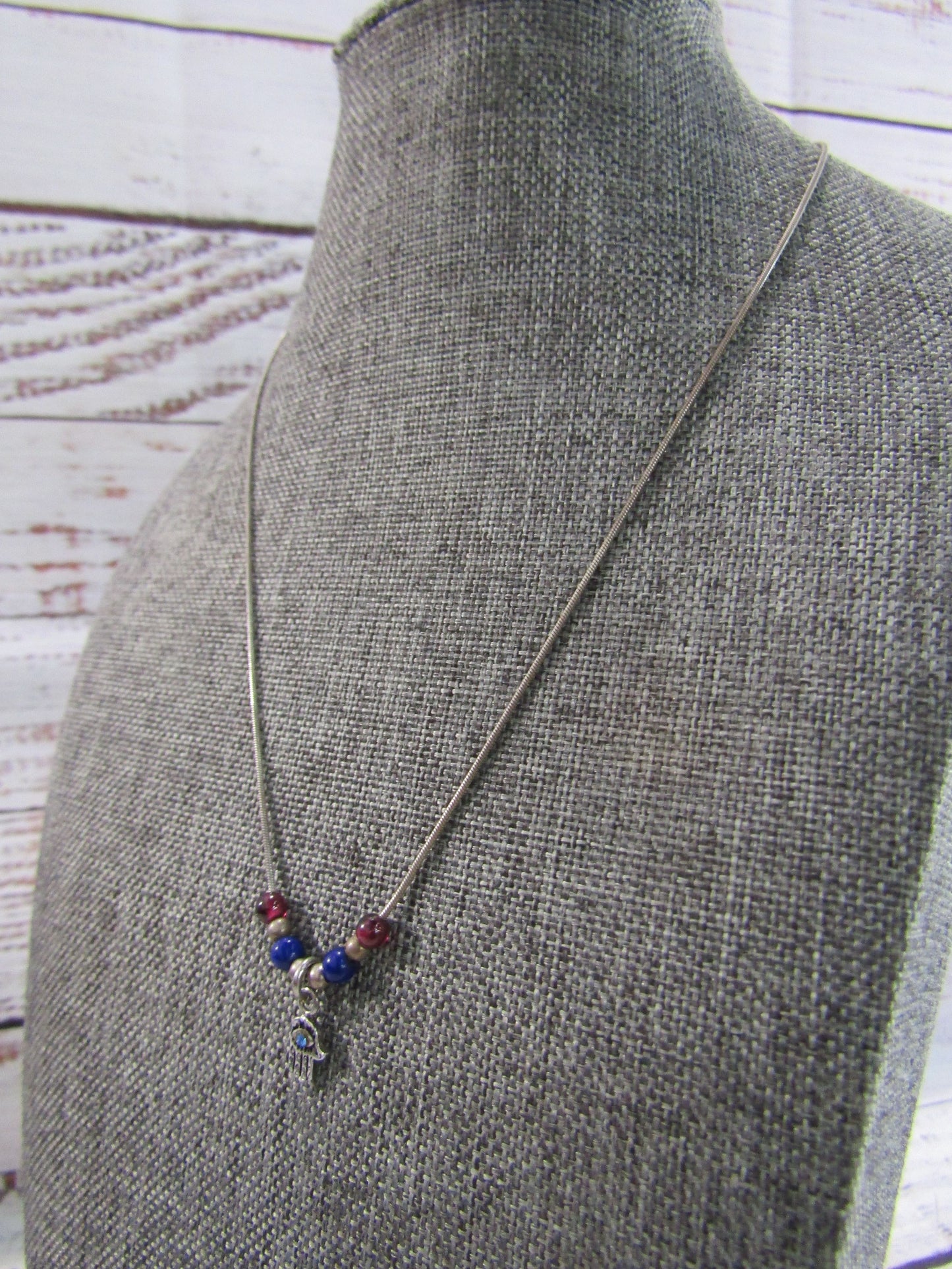 Sterling Silver Serpentine Chain Hamsa Palm Rhodolite Garnet Lapis Lazuli