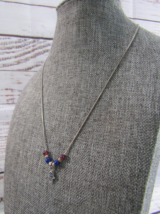 Sterling Silver Serpentine Chain Hamsa Palm Rhodolite Garnet Lapis Lazuli