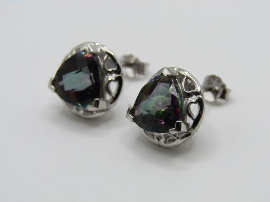 Sterling Silver Iridescent CZ Stud Earrings