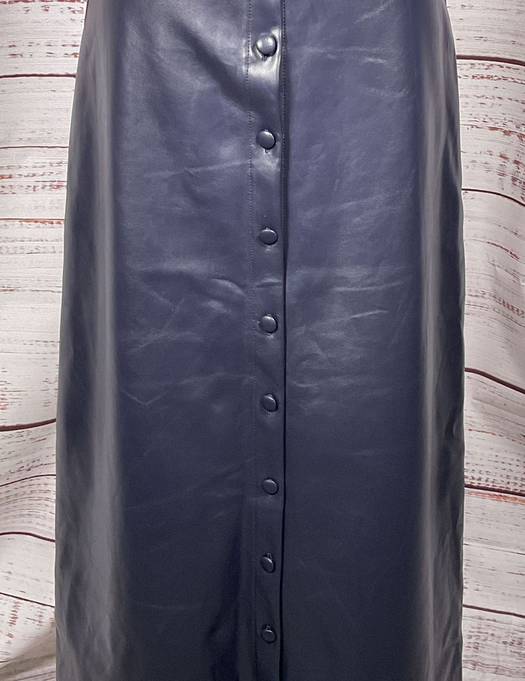 Rowe Faux Leather Button Down Skirt Navy Asia 18 US Small