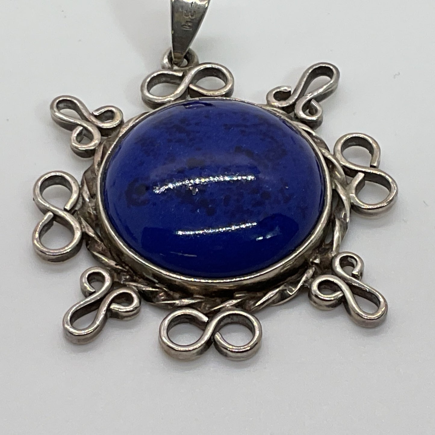 TAXCO Mexico Sterling Silver Blue Stone 2" Pendant- 15.97g