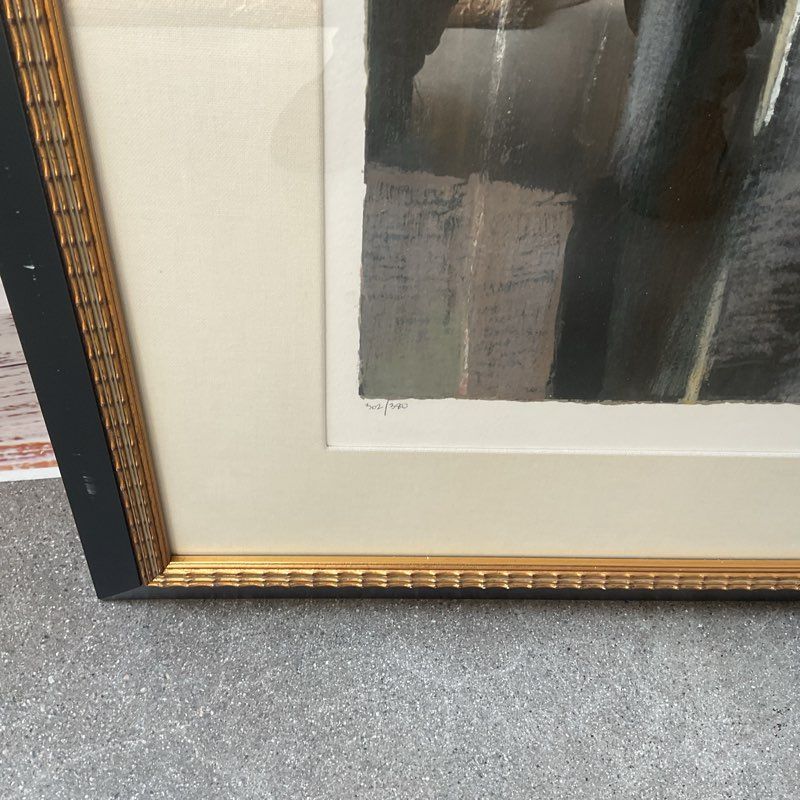 Yuri Tremler Ladies Standing at a Bar Textured Serigraph Print 49" Framed