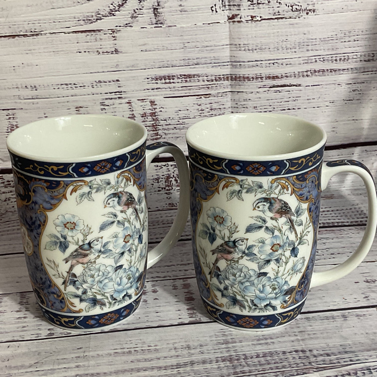 Pair of VTG. OTAGIRI Japan Blue Royal Bird Motive Cups- 4.25"