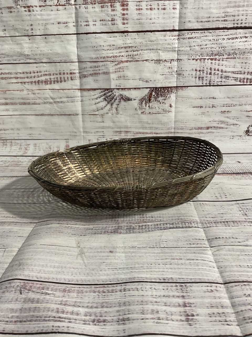 Vintage French Bakery Wire Bread Basket Tight Woven Silver Plate 10.5"x 7.5"