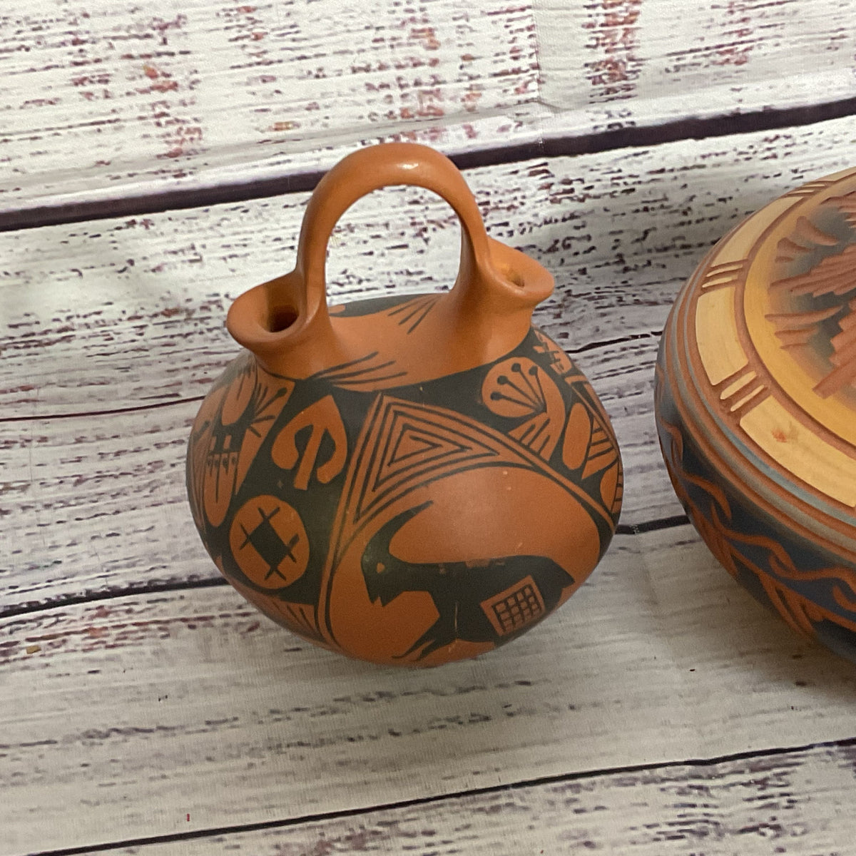 VTG. Signed ANA TRILLO & VC Etched Clay Pottery-