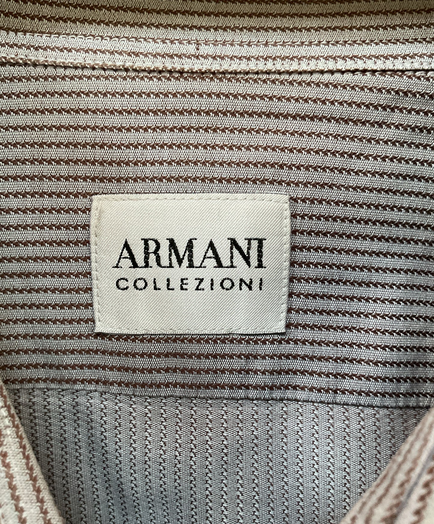 Armani Collezioni Men's Brown Long Sleeve Striped Cotton Button Down Shirt M